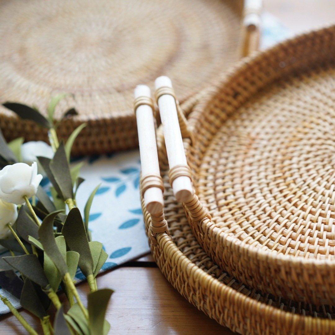 Hand-woven Rattan Serving Tray (with blotting papers)-Kitchenware- A Bit Sleepy | Homedecor Concept Store