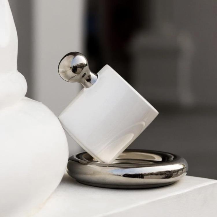 Modern Silver Handle Ceramic Mug-Drinkware- A Bit Sleepy | Homedecor Concept Store
