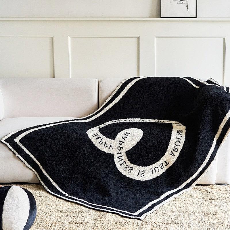 Momo - Big Heart Black and White Fleece Blanket-Textiles- A Bit Sleepy | Homedecor Concept Store