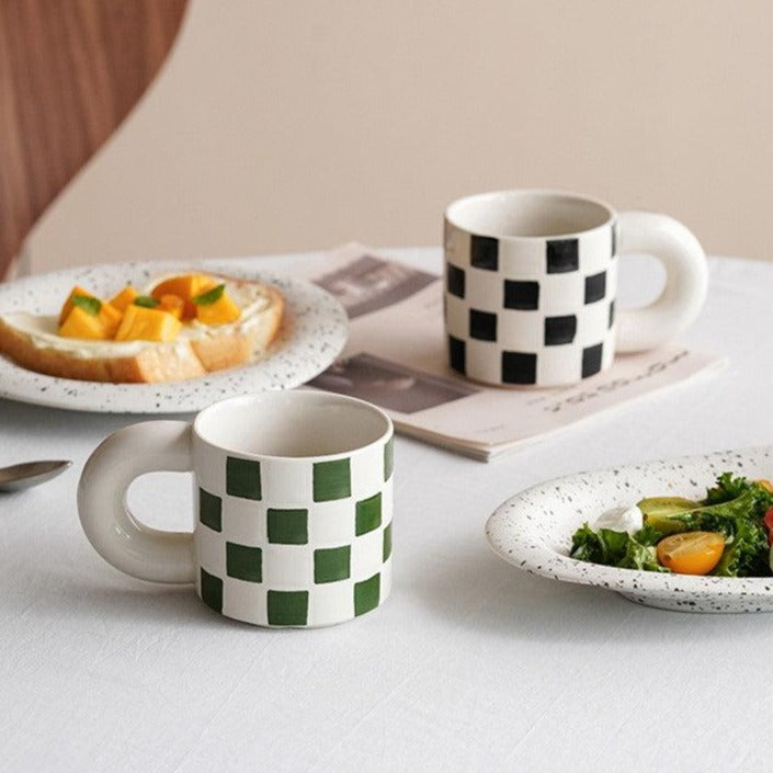 Momo - Checkerboard Ceramic Mug-Drinkware- A Bit Sleepy | Homedecor Concept Store