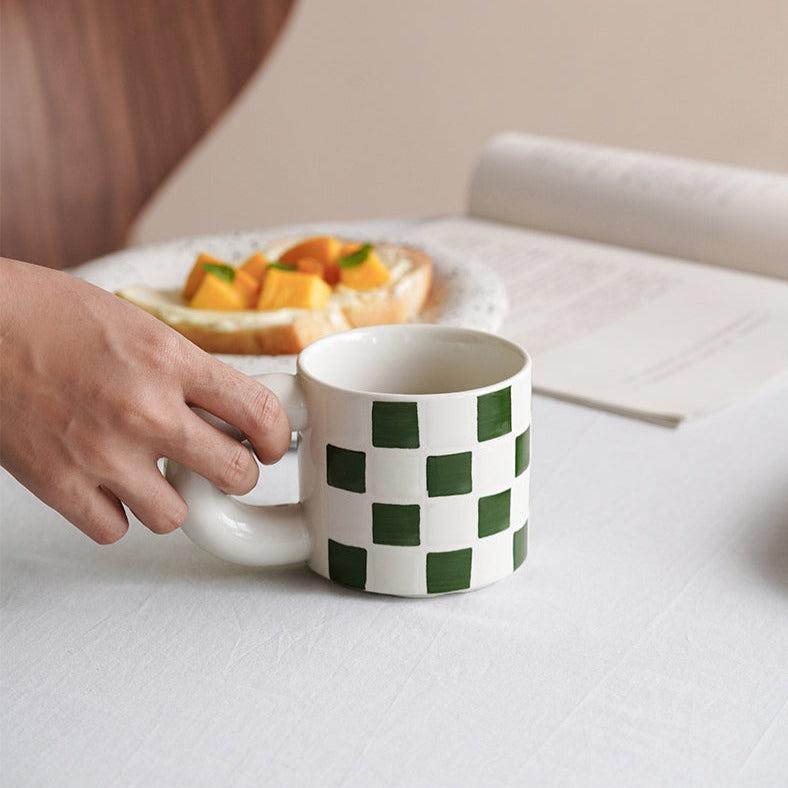 Momo - Checkerboard Ceramic Mug-Drinkware- A Bit Sleepy | Homedecor Concept Store