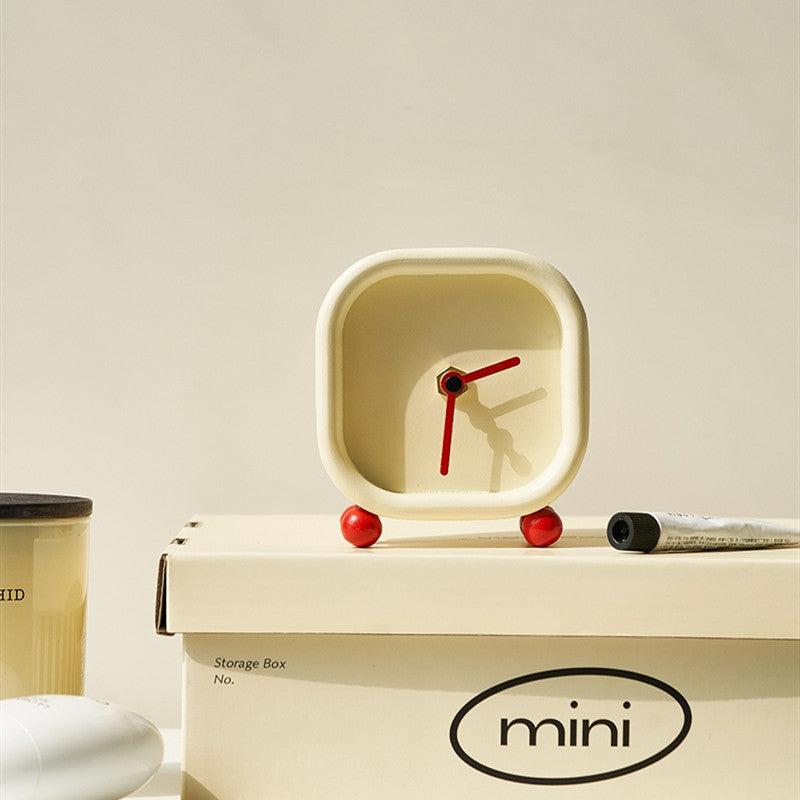 Momo - Mini Cream Plain Wooden Tabletop Clock-Furnishings- A Bit Sleepy | Homedecor Concept Store