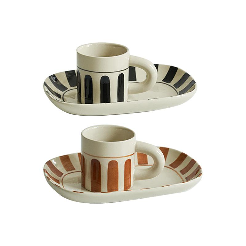 Momo - Vintage Hand-painted Striped Mug Saucer Set-Drinkware- A Bit Sleepy | Homedecor Concept Store