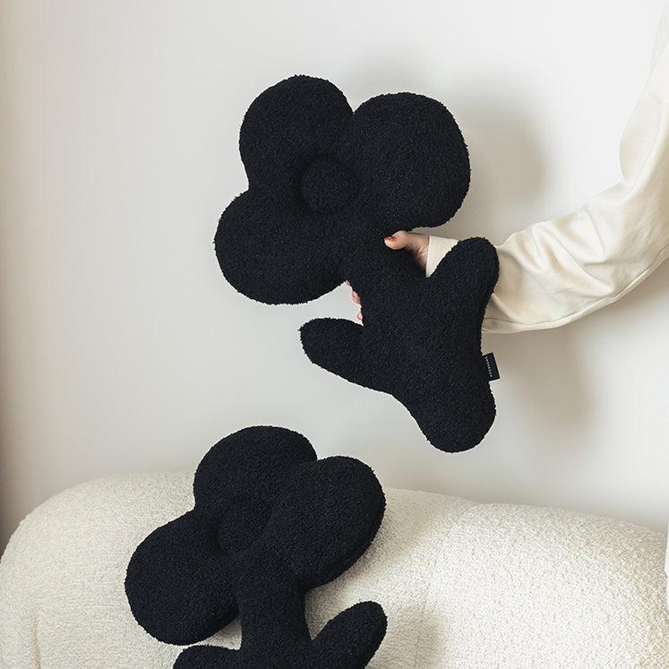 Moon - Lonely Black Flower Coral Velvet Throw Pillow-Textiles- A Bit Sleepy | Homedecor Concept Store