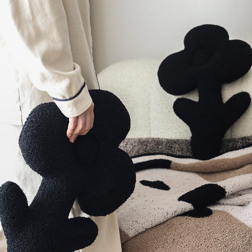 Moon - Lonely Black Flower Coral Velvet Throw Pillow-Textiles- A Bit Sleepy | Homedecor Concept Store
