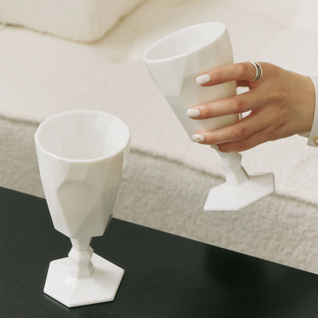 SRM - Midcentury White Jade Sculptured Wine Goblet-Drinkware- A Bit Sleepy | Homedecor Concept Store